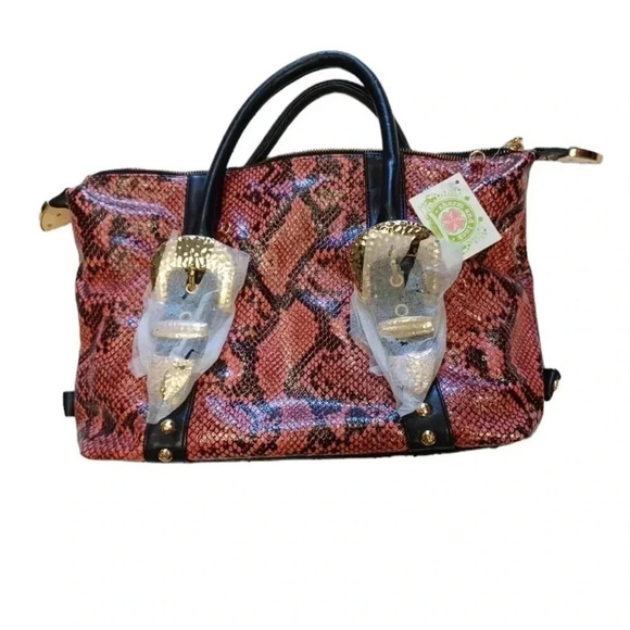 Charm And Luck Handbags - Charm And Luck Pink Snakeskin Shoulder Bag Purse